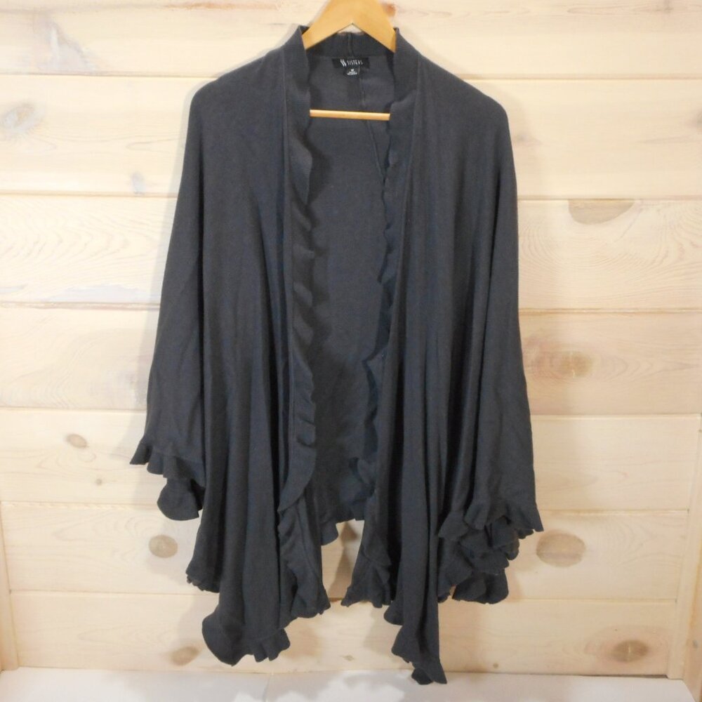 ii Two Sisters Open Front Waterfall Cardigan Cape Dark Gray Ruffle Sweater